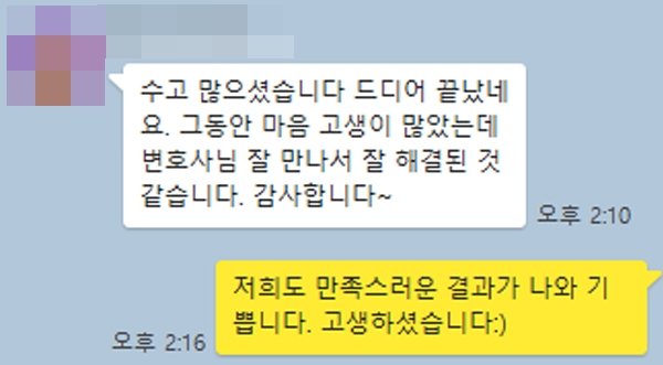 변호사님 잘 만나서 잘 해결된 것 같습니다.